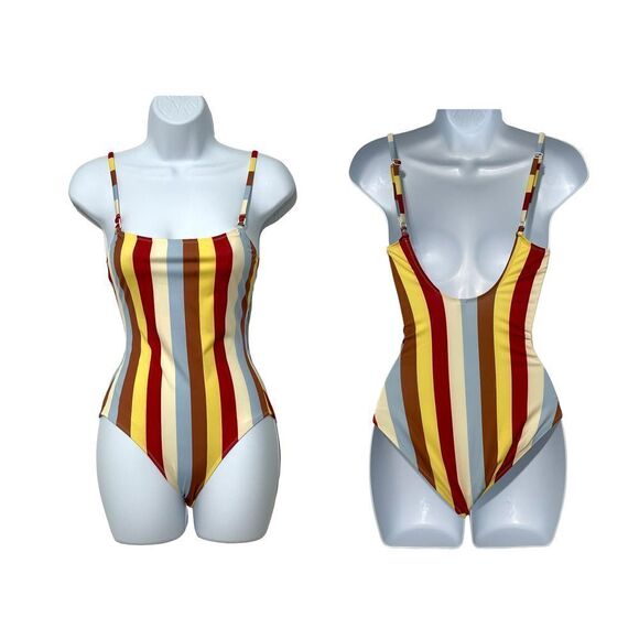 Solid & Striped Nina Multi Color‎ Striped One Piece Swimsuit Blue Red Yellow XS - Picture 2 of 12